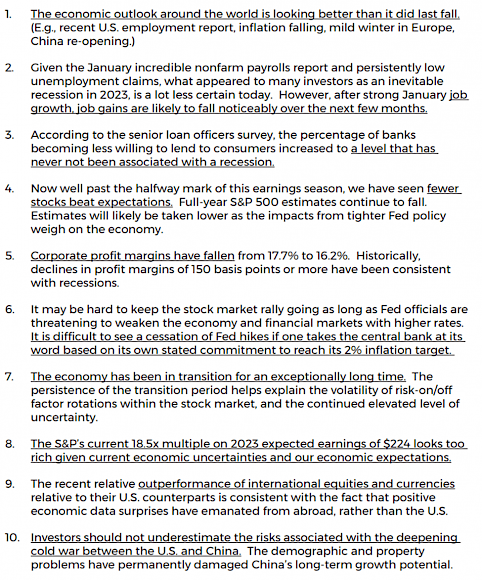 Top 10 Current Global Economic Factors - 2/13/2023