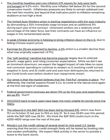 Top Ten Global Economic Factors for the Week of 8/14/2023